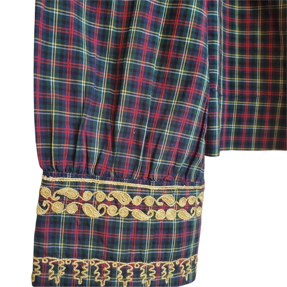 J.Crew Women's Plaid Gold Embroidered Peasant Woven Top Size Large H3478 Holiday - Picture 5 of 8